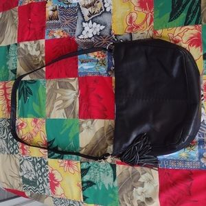 Janell Black Leather Shoulder Bag w/ Tassel